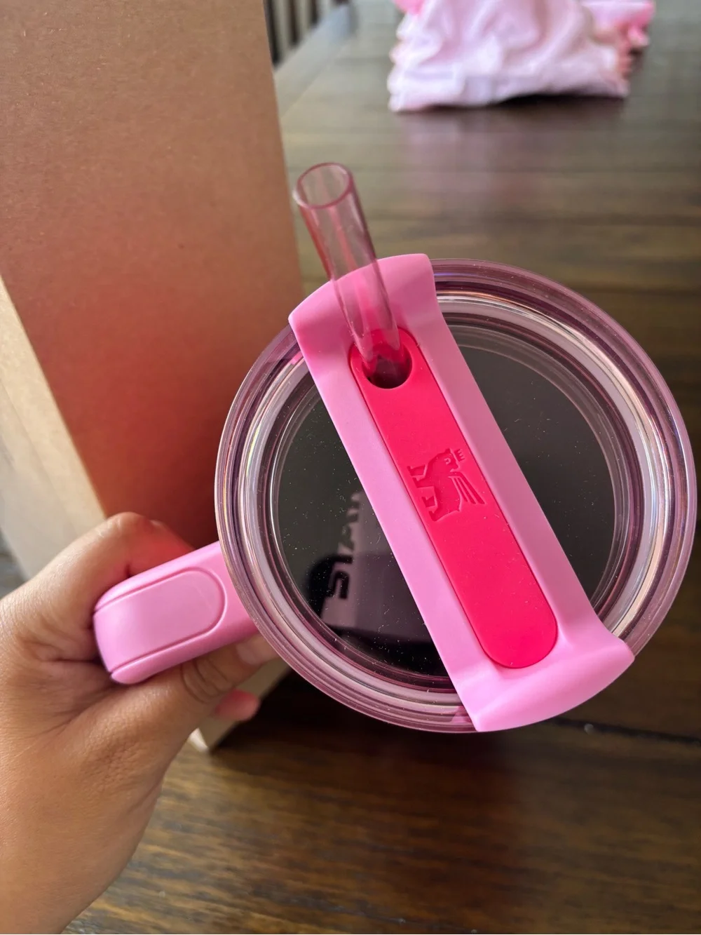Stanley Pink Travel Tumbler with Handle and Straw